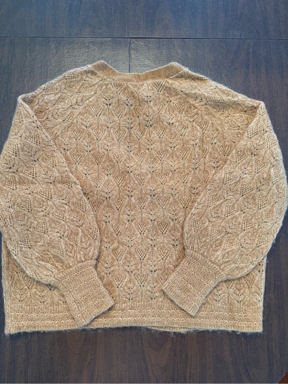 Sézane Open-Knit V-Neck Cardigan - Camel Brown - Picture 4 of 4